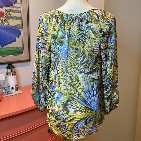 Moda sheer blouse size small green blue brown new with tags - Picture 2 of 8